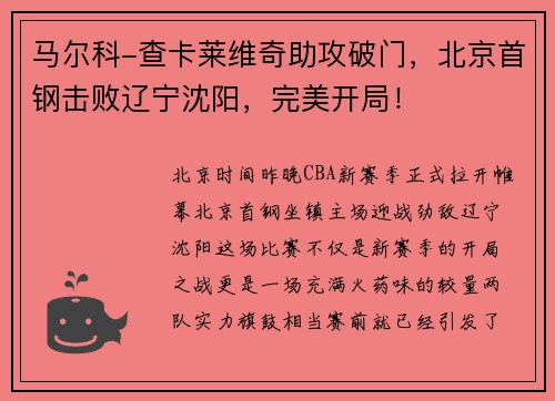 马尔科-查卡莱维奇助攻破门，北京首钢击败辽宁沈阳，完美开局！