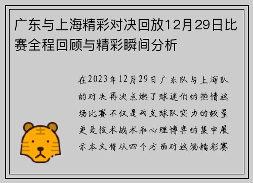 广东与上海精彩对决回放12月29日比赛全程回顾与精彩瞬间分析